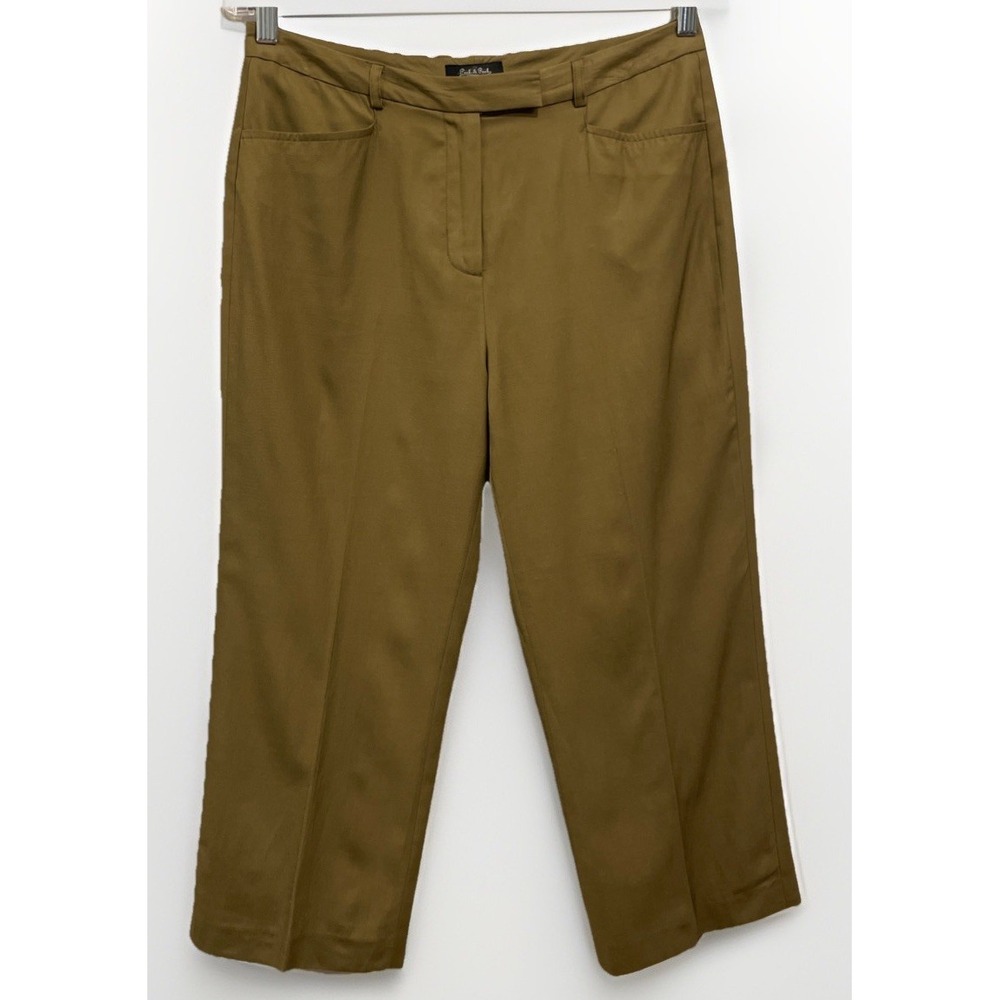 Peck And Peck Women's Size 6 Olive Green Silk Blend Cropped Pants Flat Front‎